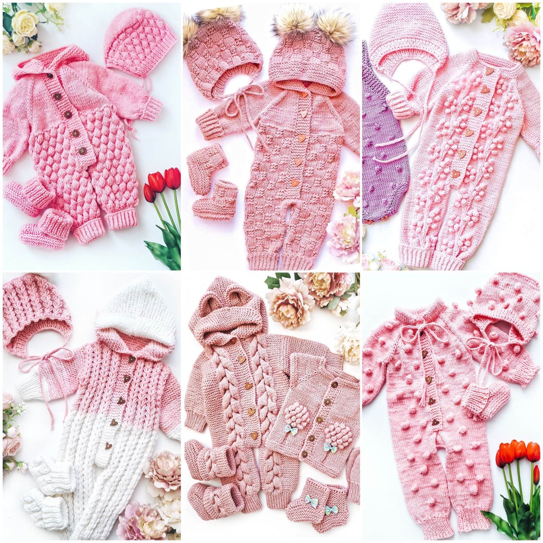 Big pack 18 different knitting patterns 6 rompers 5 boots 5