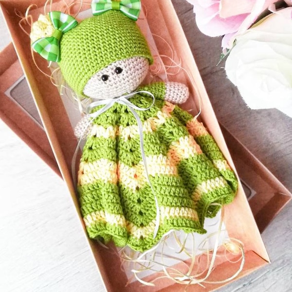 Douillette de bébé au crochet Amigurumi, modèle PDF, jouet de réconfort pour le sommeil de bébé, jouet fais de beaux rêves, poupée faite main