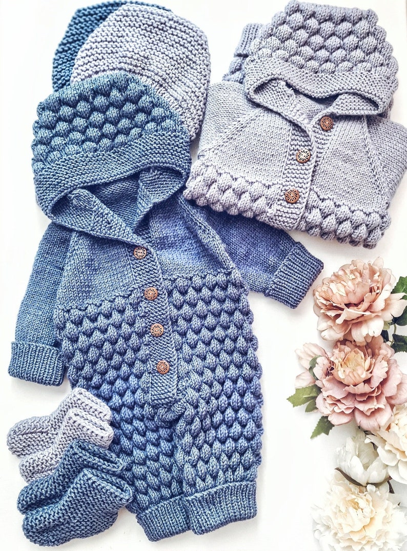 SET / 3 Knitting Patterns / Romper / Onesie / Jumpsuit / Bodysuit / Hat / Beanie / Bonnet / Booties / Shoes / Socks / PDF file image 2