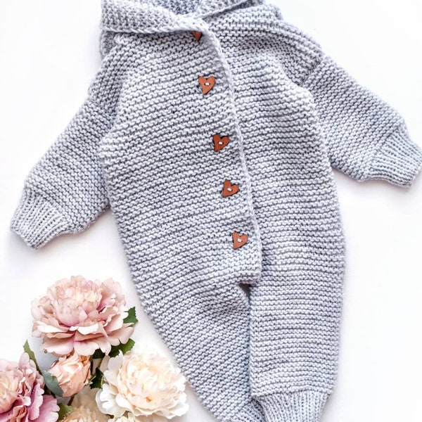 Garter Stitch Jumpsuit,  Baby Overall, Baby Romper, Warm and Stylish Handmade, PDF Pattern, Hand Knitting