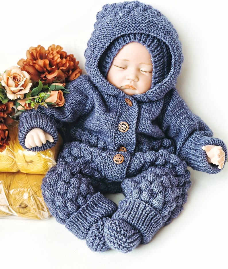 SET / 3 Knitting Patterns / Romper / Onesie / Jumpsuit / Bodysuit / Hat / Beanie / Bonnet / Booties / Shoes / Socks / PDF file image 1