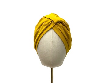 Turbante in jersey "Cassie", leopardato/rosso/verde bottiglia/giallo, fascia pre-annodata, turbante a copertura totale