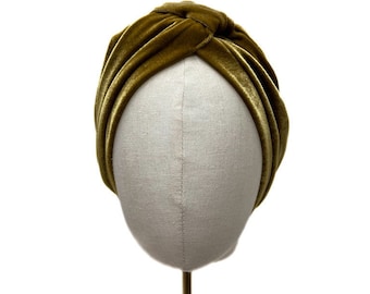 Turban "Cassie" velvet, black /claret / petrol blue/ purple/ yellow, pre-tied headwrap, full cover turban