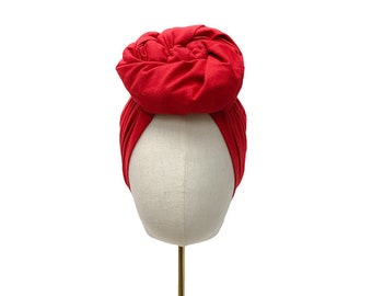 Turban "Greta" jersey, black/ red/ mustard yellow/ ochre/ leopard/ navy blue, pre-tied headwrap, knot turban