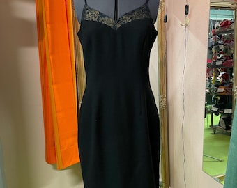 Abito a tubino nero vintage di Jackie K., L / US 10, abito vintage, abito senza maniche, abito di lana