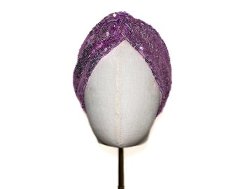 Cerchietto con paillettes lavanda, cerchietto twist, paillettes, mezzo turbante