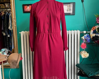 Misstex Oy dark red dress, L / US 12, vintage dress 70s, long sleeve dress