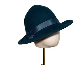 Cappello in feltro verde petrolio, 57 cm, cappello a tesa, cappello di ispirazione vintage, cappello in stile vintage