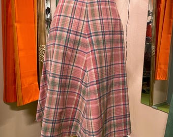 Gonna vintage in lana a quadri rosa baby/blu, 40 / US 10, gonna invernale, vintage fatta a mano, colori pastello