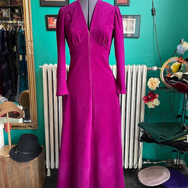 Plumeau fuchsia Vanity Fair, S-M / US 8, robe de chambre vintage, robe de chambre vintage, robe de chambre, robe à manches longues, robe des années 60