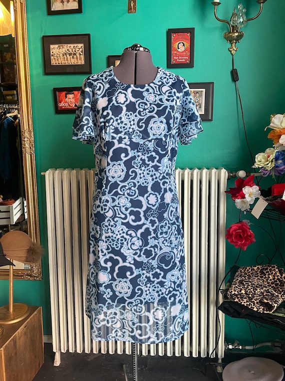 Pirkkos puku blue chiffon dress, large / US 10, v… - image 1
