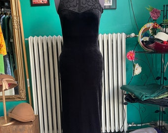 Abito All That Jazz in velluto nero, S-L / US 4-8, abito vintage anni '90, rete trasparente