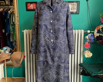 Vintage blue and white shirt dress, XL-XXL / US 16, dress with long sleeves