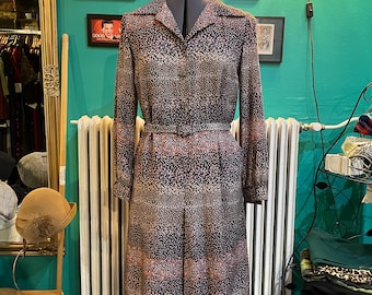 Abito in lana con camicia floreale Caterina, 40 / US 10, abito vintage anni '70, abito a maniche lunghe, vintage finlandese