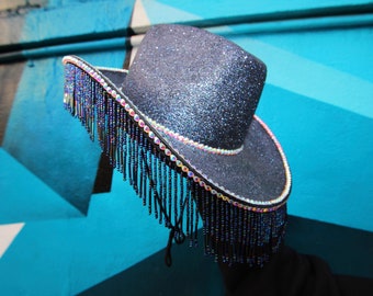 Elegant Blue Cowboy Hat With Silver Sequin Accents - Etsy UK display picture 1