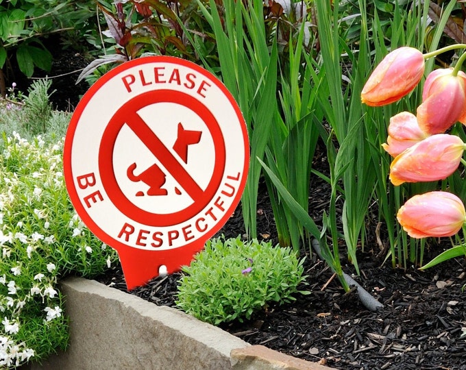 Featured listing image: No Pooping Dog Sign, TWO SIDED: Dogs & Walkers Stay Away / No Poop and Pee Zone | Please Be Respectful | Customizable, Personalized Signs