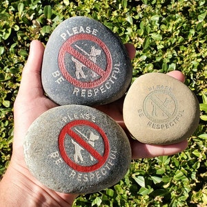 No Pooping Dog Sign + No Dog Pee Sign - Customizable Engraved Rocks to Get the Message Across! Please Be Respectful / Dogs Stay Away!