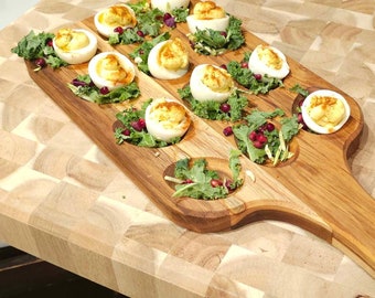 Two Sided Charcuterie Board for Friendsgiving Host: One Side is Dimpled for Deviled Eggs, Other Side is for Serving, Chopping or Butterboard