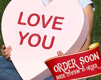 Giant Candy Heart Decor, Valentine's Photography Prop, Candycore Party Decoration: LOVE YOU was voted the most popular saying, can customize