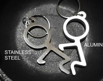 11th Anniversary Keychain: Stainless Steel Stick Figure Gift. Aluminum Option Now Available