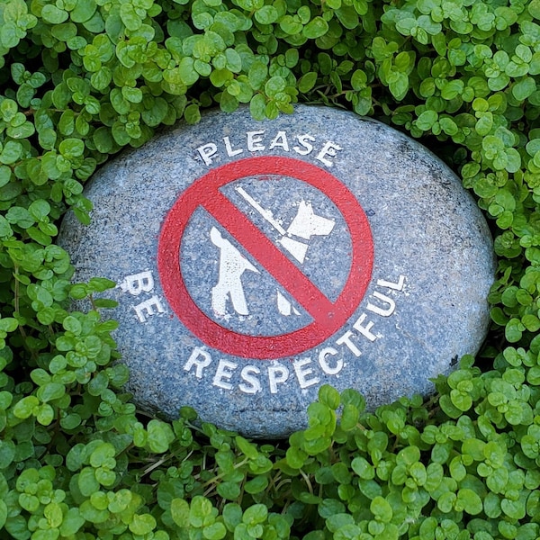 No Dog Pee or Poop Sign. Get the message across with beautiful engraved stones! No Peeing or Pooping: Dogs Stay Away, Please Be Respectful.