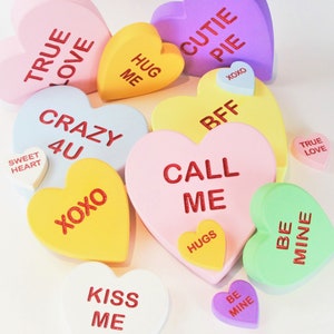 LARGE Conversation Hearts, Wood Sweetheart Candy Decor with CARVED Words (listing for individual hearts, sold each)