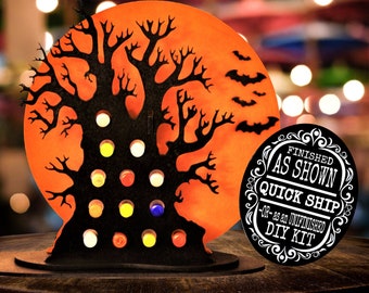 3D Halloween Decor for Adults: Tree for Holding Mini Liquor Bottles - Celebrate with 13 Spooky Shots of Boos and Spirits. Here for the Boos!