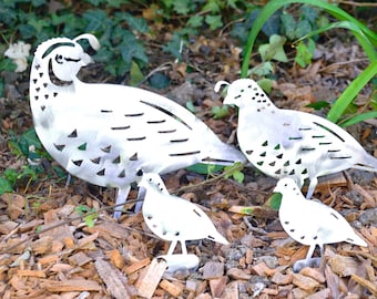 Metal Quail Family Tree: Unique Outdoor Garden Art for New Parents, Housewarming, Gift from Realtors. Customizable, too!