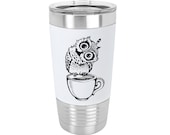 Cute Owl - Engraved Stainless Steel Tumbler with Silicon Koozie, Owl Travel Mug, Insulated Travel Tumbler Cup, Cute Owl Gifts