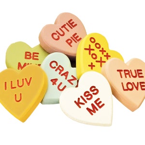 Conversation Heart Sets with CARVED Words Just Like Candy, Valentine's Day Shelf Decor. Mix and match (set of 6). Customizable Gift!