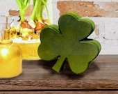 St Patrick’s Day Wooden Shamrocks, Dyed Deep Green | 6"x6" Velvety Irish Holiday Shelf Decor | Garden Window Decorations | Leprechaun Bait!