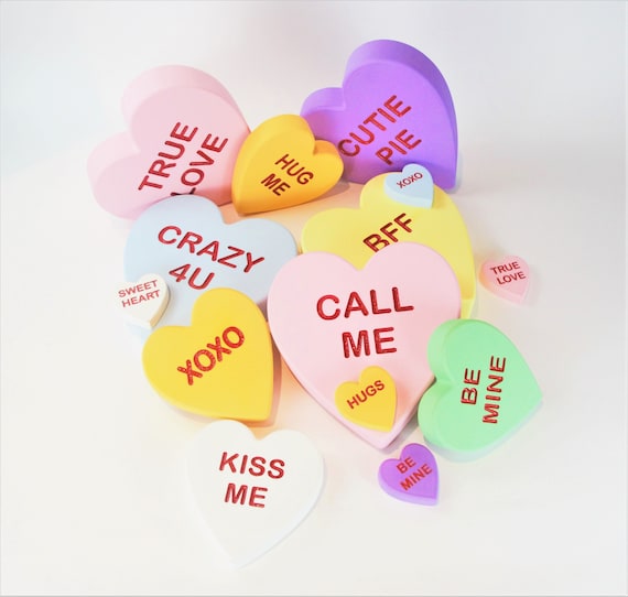 LARGE Conversation Hearts, Wood Sweetheart Candy Decor With CARVED Words  listing for Individual Hearts, Sold Each 