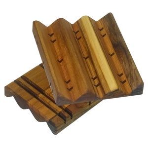 Draining Soap Dish Natural Teak Wood Made With No Stains, Varnishes, or Chemicals. Actually Handmade Large Soaps Holder. Minimalist Design image 5