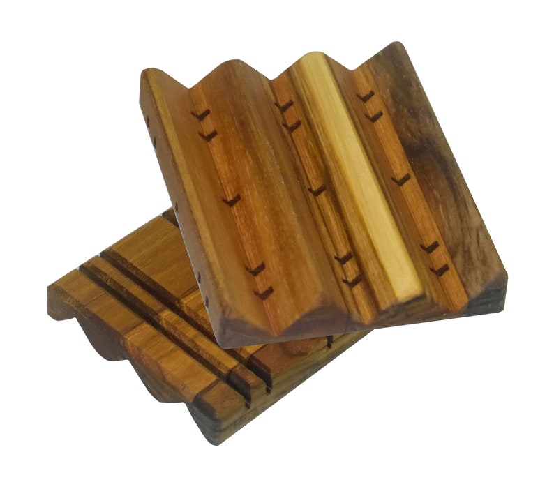 Draining Soap Dish Natural Teak Wood Made With No Stains, Varnishes, or Chemicals. Actually Handmade Large Soaps Holder. Minimalist Design image 5