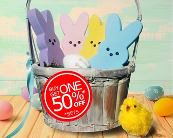 Easter Shelf Decor - Wooden Bunny Set for Your Home | Standard and POP Doll Big Head Wood Bunnies for Year-After-Year Lasting Displays