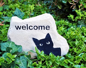 Custom Garden Sign for Cat Lovers: Welcome, OR Hello, OR Go Away Engraved Sandstones | Great New Home Gift, Made to Order, Customizable, too