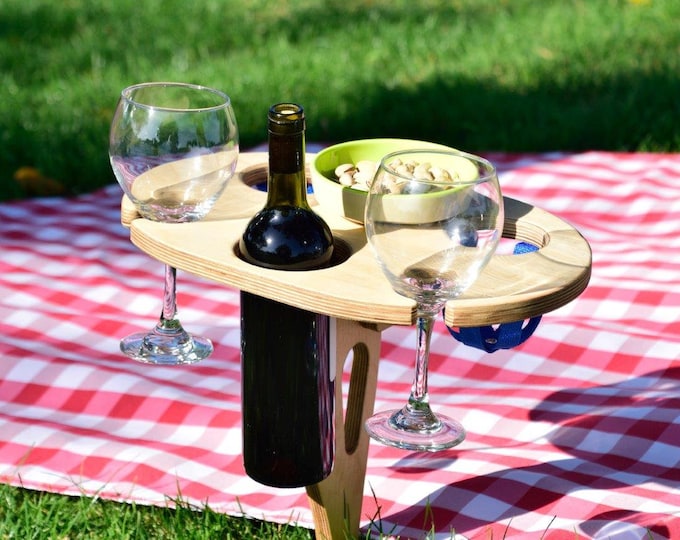 Handmade Folding Wine Table: Portable Outdoor Bar Available with Shatterproof Glasses