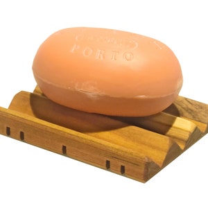 Draining Soap Dish Natural Teak Wood Made With No Stains, Varnishes, or Chemicals. Actually Handmade Large Soaps Holder. Minimalist Design!