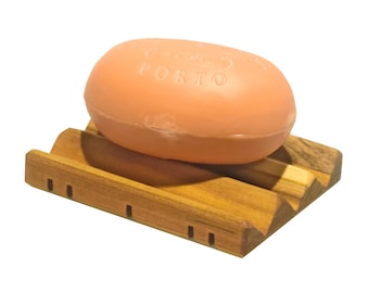 Natural Teak Wood Soap Dish: Handmade Minimalist Design for XL Soap Bars. Easy to Clean and Restore, Lasts Decades.