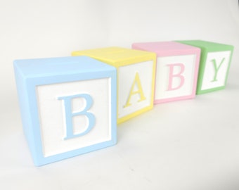 Letter Blocks for Baby (sold each). Painted Wooden Nursery Kid's Room Decor Painted (matte pastels -OR- glossy primary colors -- white back)