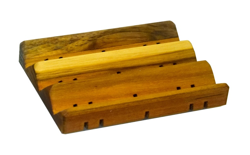 Draining Soap Dish Natural Teak Wood Made With No Stains, Varnishes, or Chemicals. Actually Handmade Large Soaps Holder. Minimalist Design image 2