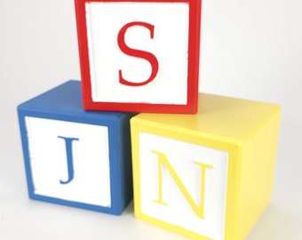 Large Wooden Alphabet Blocks (sold each) Make Classic Shower/Nursery/Kid's Room Decor (pastels -OR- primary colors against white background)