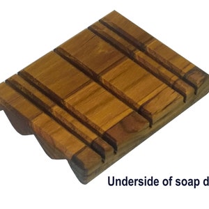 Draining Soap Dish Natural Teak Wood Made With No Stains, Varnishes, or Chemicals. Actually Handmade Large Soaps Holder. Minimalist Design image 3