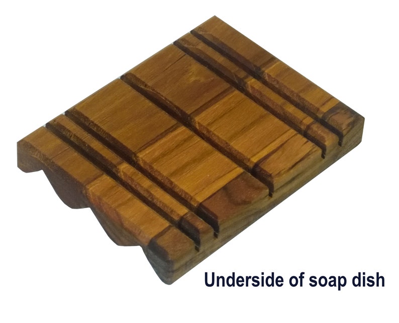 Draining Soap Dish Natural Teak Wood Made With No Stains, Varnishes, or Chemicals. Actually Handmade Large Soaps Holder. Minimalist Design image 3
