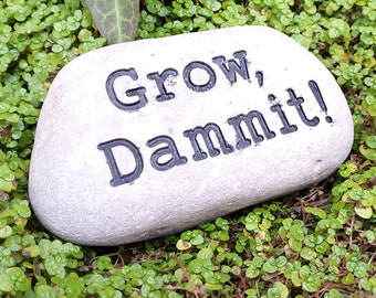 Letrero de jardín "¡Crece, maldita sea!": Piedra grabada o metal, decoración divertida para el jardín.
