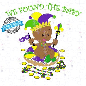 Mardi Gras King Cake Black Baby - I Got the Baby | King Cake with Brown Baby SVG & PNG | Fat Tuesday Cut File of Black King Cake Baby