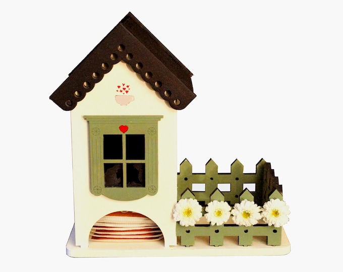 Featured listing image: Tea Bags Organizer, Cute Little Tea Bag House Box Dispenser for Tea Bags Storage and Kitchen Decor. DIY Kit Available. Personalize Me!