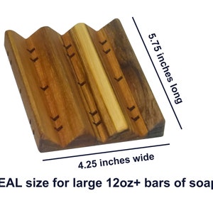 Draining Soap Dish Natural Teak Wood Made With No Stains, Varnishes, or Chemicals. Actually Handmade Large Soaps Holder. Minimalist Design image 4