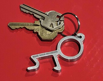 Small Gift for Grad -  Minimalist "Make Good Decisions" Stick Figure Keychain Reminds Graduates to Be Their Best! Stainless or Aluminum