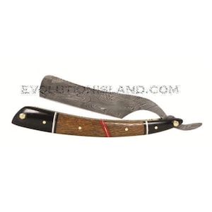 Damascus Steel Straight Razor with Red Palm Wood handle